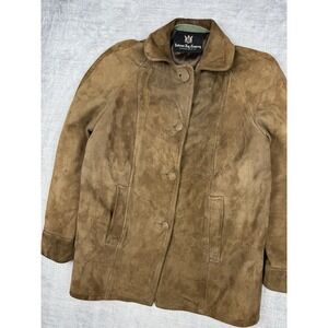 Vintage Hudson Bay Jacket Women's Medium Brown Suede Leather 70s Overcoat Preppy